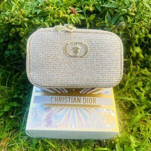 Christian Dior  Limited-edition 2025 Holiday Gold Sparkling Cosmetic Travel Case